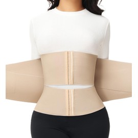 SHAPSHE Waist Trainer For Women Tummy Control Workout Waist Cincher Segmented Triple Wrap Belt Postpartum Girdle with Hooks Tan