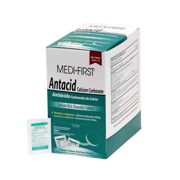 Medi-First 80213 Chewable Mint Antacid Tablets,2 Count (Pack of 250)