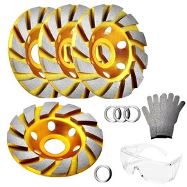 Deepa Ribusu 4.9 inches (100 mm) Diamond Cup Wheel Set of 4 Blade-Proof Gloves with Goggles, Cup Sander, Diamond Wheel, Work Gloves, Abrasion Resistant, Anti-Slip, Replacement, Custom Repair, Repair