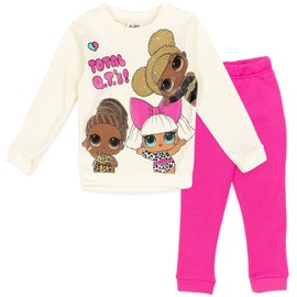 L.O.L. Surprise! Diva Fierce Queen Bee Big Girls Fleece Fashion Pullover Sweatshirt and Pants Set Pink/White 10-12