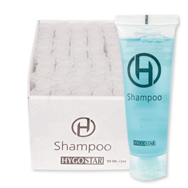 FRANZ MENSCH Hygostar Shampoo Tube, Light Blue, V: 30 ml, L: 10.5 cm, W: 4 cm, Sales Tray, Hotel Shampoo, Disposable Shampoo, Hotel Cosmetics, Pack of 250