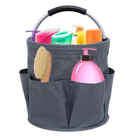 Foldable Universal Cleaning Caddy, 28 x 28 cm, Freestanding Tool Basket, Cleaning Caddy, Tool Basket Bag with 6 Outer Pockets, for Indoor and Outdoor Use, Garden, Bathroom, Camping (Dark Grey)
