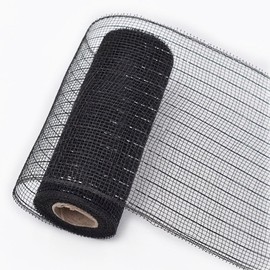 Poly Burlap Deco Mesh -5.9 Inch Wide Deco Poly Decorative Mesh Ribbon Rolls for Halloween Decoration DIY Crafts Making (Black)