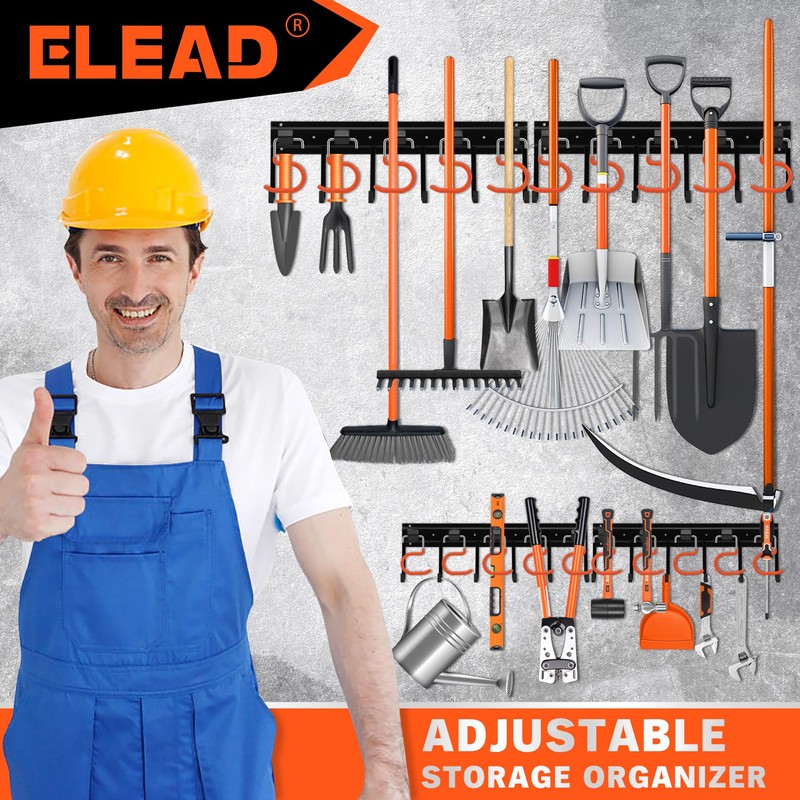 ELEAD 68'' All Metal Adjustable Garden Tool Organizer: Garage Tool