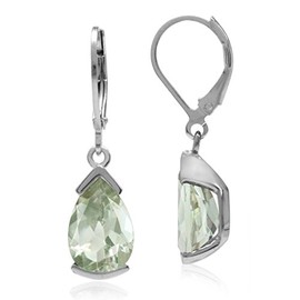 Silvershake White Gold Plated 925 Sterling Silver Drop Dangle Leverback Earrings, Small, Sterling Silver Rhodium (White Gold Plated), genuine green amethyst