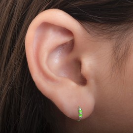 Hoop Earrings For Women, sterling silver earrings, 925 earrings, lobe earrings, set of two earrings for the lobe (Green Beads)