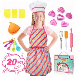 kkmon Kids Cooking and Baking Set for Girls - 20 Pcs Kids Cooking Sets Real with Chef Hat and Apron for Girls,Chef Costume Set for Kids Baking Supplies for 3-9 Years Old – Pink