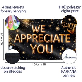 We Appreciate You Banner - Appreciation Banner - Thank You For All You Do for Employee Coworker Staff Teacher at Office, School, Party - 5x3ft (Black & Gold)