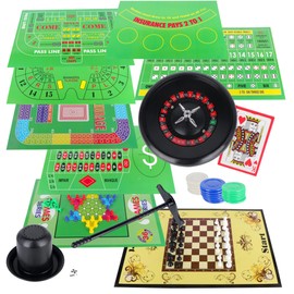 Xelue FF 10 in 1 Roulette Wheel Game Set Include 6" Roulette Wheel with 8 Playing Mats, Dice Cup, Checkers‌, Blackjack