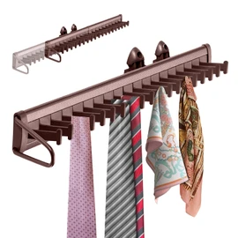 Sliding Tie Racks for Closet, 20 Tie Hanger for Men Pull Out Belt Hanger for Closet Storage Organizer with Slider, Side Mount Closet Holder Rail with 20 Hooks for Scarves Ties Belts(Brown)
