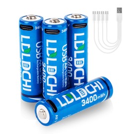 LDLDCHI 3400mWh Rechargeable Lithium AA Batteries 4 Pack, 1.5V USB Double A Battery with 4-in-1 Charging Cable, Over 1000 Cycles, for Smart Door Lock, Blink Camera