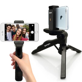 iGadgitz 2 in 1 Pistol Grip Stabilizer and Mini Lightweight Table Top Stand Tripod + Universal Smartphone Holder Mount Bracket Adapter