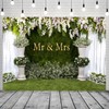 CRTPOD Wedding Backdrop Mr and Mrs White Curtain Floral Grass