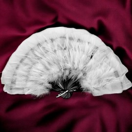 MIJOMA Feather Fan - Black Hand Fan with White Real Feathers, Ideal for Carnival, Costumes & Elegant Accessories, 38cm Width, Lightweight & Stylish
