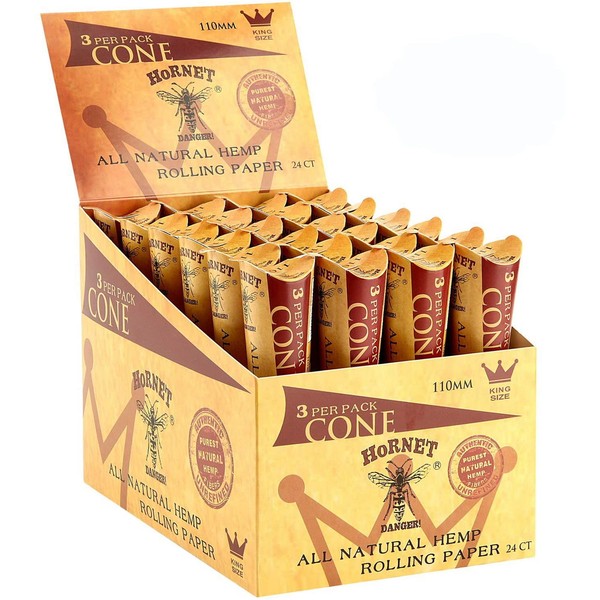 HORNET Pre-Rolled Cones, 72 PCS Raw Cones of King Size, Tubes Rolling Papers with Tips (110mm)