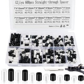 GZjiyu Pack of 600 Spacer Sleeves for M3 M4 Screws, ABS Spacers, Soldering Washers with Tweezers & Storage Box, for Solution and Support Between Circuit Boards