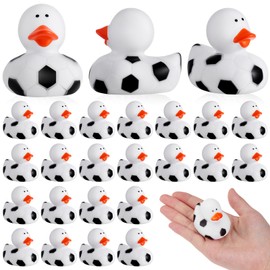 DEEKIN 24 Pcs Soccer Middle Rubber Ducks 2 Inch Sports Themed Rubber Ducks for Soccer Party Favors Sports Events Award Gifts