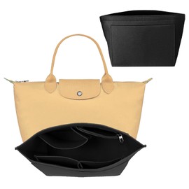 APMGONT Organiser for Longchamp Bag, Foldable Purse Organiser for Bag, Felt Purse Organiser Insert, for Longchamp Le Handbag Insert (Black, L 38 x 25 x 17 cm)