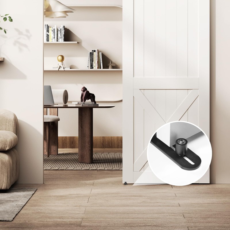 Kinmade Barn Door Bottom Floor Guide Matte Black,Adjustable Roller Wall
