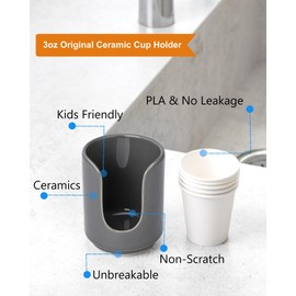 Viosuniu 3 oz Original Ceramic Bathroom Cup Dispenser with 5 PLA Paper Cups, Bathroom Essential Accessories for Mouthwash Holder on Bathroom Vanity Countertops (1 Pack, Grey)