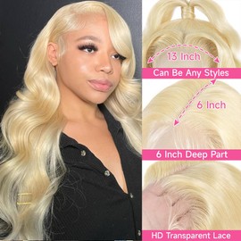 613 Lace Front Wig Human Hair 13x6 Transparent Lace Blonde Lace Front Wigs Human Hair Pre Plucked Body Wave glueless wigs human hair blonde Wig Human Hair 613 HD Lace Frontal Wig 180% Density 34 Inch