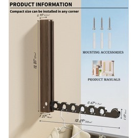 dancrul Natural Wood Folding Clothes Hanger Rack for Laundry Room, Wall Mounted Clothes Drying Rack, Laundry Drying Rack Foldable, Perfect for Small Spaces, Walnut Wood Black