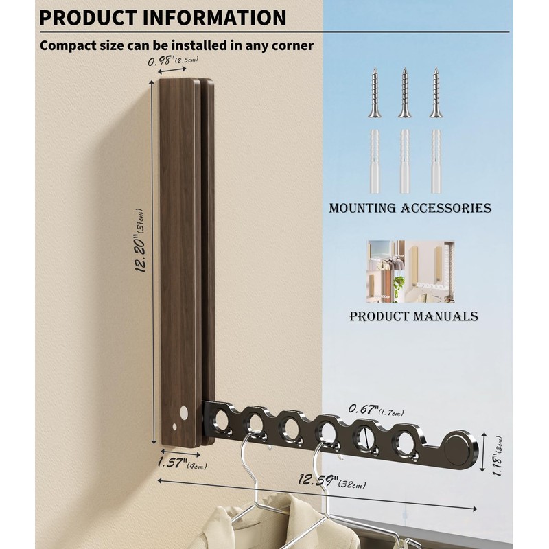 dancrul Natural Wood Folding Clothes Hanger Rack for Laundry Room,