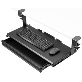 VIVO Large Height Adjustable Clamp-on Keyboard Tray, Extra Sturdy Pull Out Platform with Storage Drawer, 27 (33 Including Clamps) x 11 inch Slide-Out Tray with Organizer, Black, MOUNT-KB05HB-DR