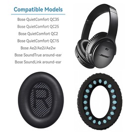 Bose QC35 Replacement Ear Pads: Leather Earpads Cushions for Bose QC 35/25 / 15 QC2 / Ae2 / Ae2i / Ae2W (Black QuietComfort Earpads + 2 Pairs Arc Earpads Scrim)