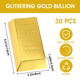 Tobeelec 30 Pcs Gold Bar Fake Gift Box Foil Gold Bar Party Favor Boxes Paper Golden Favor Boxes Treasure Brick for Christmas Party Pirate Casino Theme Party Decorations Candy Treats Chocolate Toys