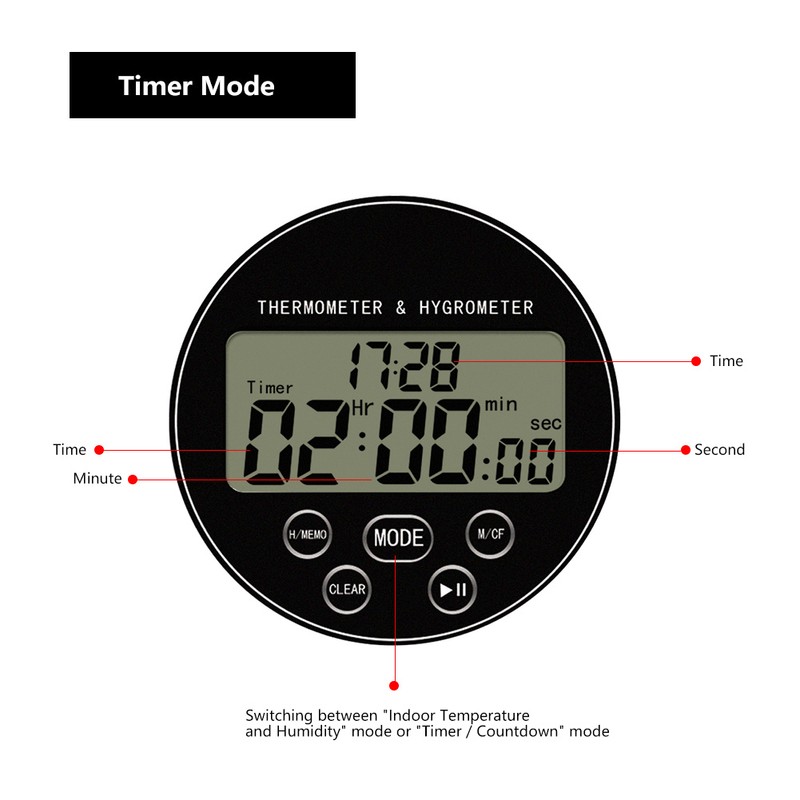 Multifunctional Kitchen Digital Timer Thermometer Hygrometer Black for Household Use