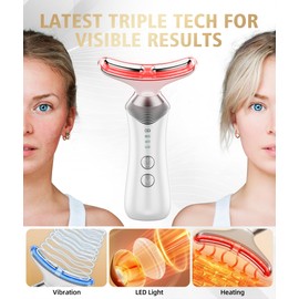 Dopsikn 9-in-1 Red-Light-Therapy-for-Face-and-Neck, Portable Facial Massager Tool with Adjustable Vibration & Thermals for Wrinkles, Double Chin, White