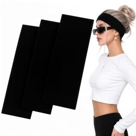 7cm Wide Black Headbands for Women Men, 3pack Stretchy Head Bands Hair, Soft Fabric Sports Hair Bands for Makeup, Yoga, Running, Gym Hair Accessories (3 Blcak)