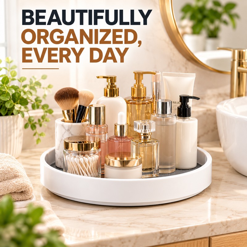 Lazy Susan Organizer, 360° Rotating Non-Slip Turntable with Raised Edge,
