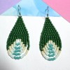 Handmade Hunter Green Turquoise Tear Drop Seed Bead Earrings 1.75”