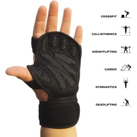 HMH Sports Gym Gloves Weight lifting Gloves for Men Women Wrist Support Padded Extra Grip Palm Protection Exercise Fitness Workout Gloves, Hanging, Pull ups, Breathable (With Wrist Band, S)