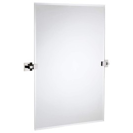 Hamilton Hills 24x36 inch Pivot Wall Mirror Including Polished Chrome Squared Wall Brackets | Frameless Bathroom Mirror | Rectangular Adjustable & Tilting Vanity | Farmhouse Wall-Mounted Mirrors