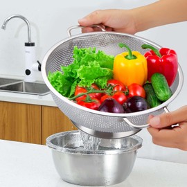 Coladores de Cocina, 5.8 L Colador de Acero Inoxidable, Coladores de Acero Inoxidable With a Wide Rim, Resting Feet and Handles, Colador acero inoxidable to Strain, Rinse, Drenar Pasta (31.5cm)