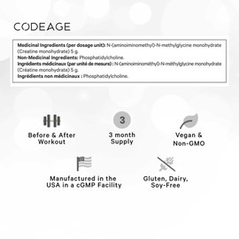 Codeage Creatine Monohydrate Powder Supplement, Pure Creatine 5000mg, 3-Month Supply, Unflavored, Micronized, Muscle Support, Keto-Friendly - 90 Servings