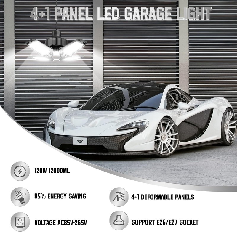 TOPAUBUB Garage Light 8 Pack 120W, 12000LM LED Lights for