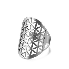 Amaxer Stainless Steel Flower of Life Mandala Sacred Geometry Ring for Women Statement Hollowed Adjustable Band Ring Jewellery for Women, Stainless Steel, No Gemstone