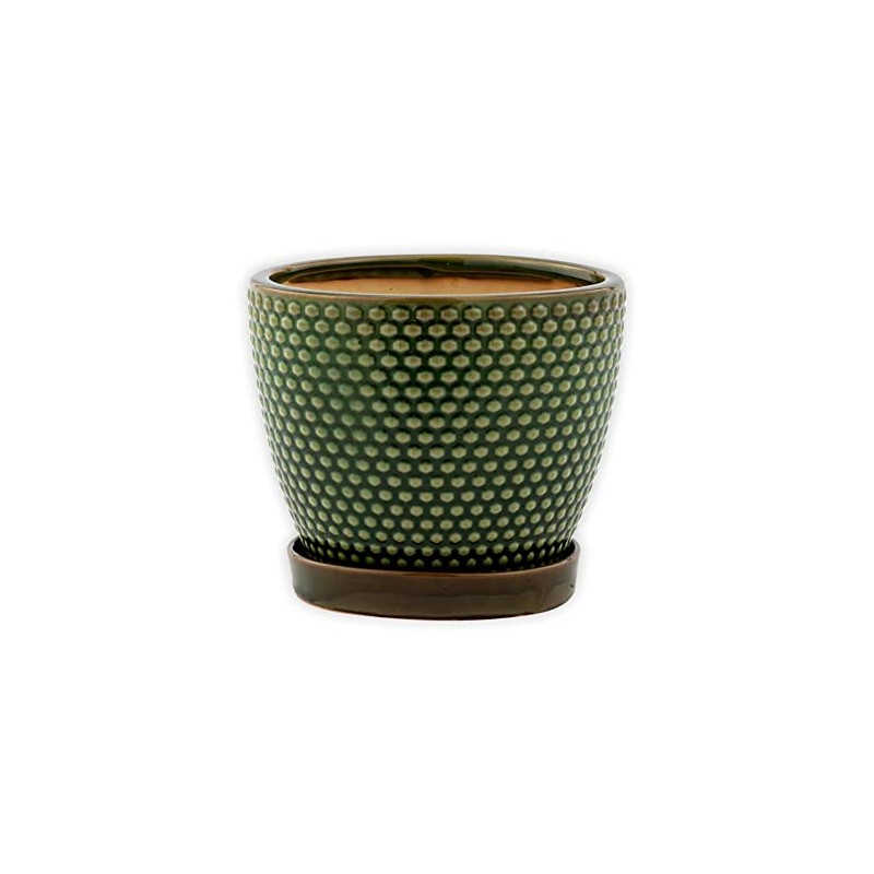 6" Green Hobnail Pot with Saucer