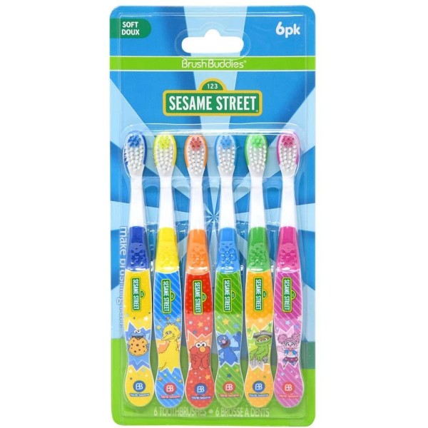 Brush Buddies Sesame Street Kids Toothbrush Set 6 Pack Multicolor
