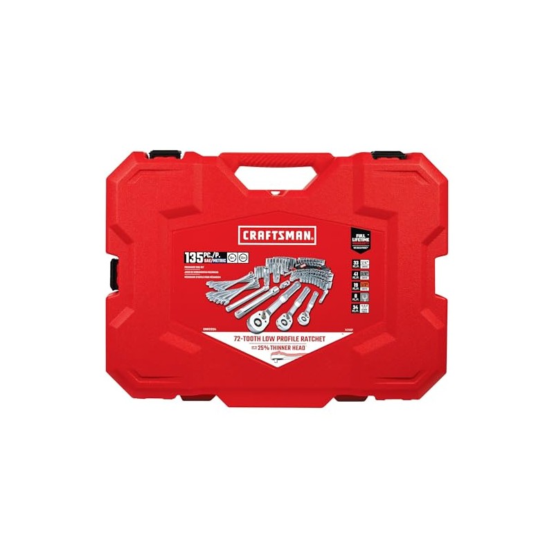 CRAFTSMAN Mechanic Tool Set 135 Pcs, 1/4, 1/2 and 3/8