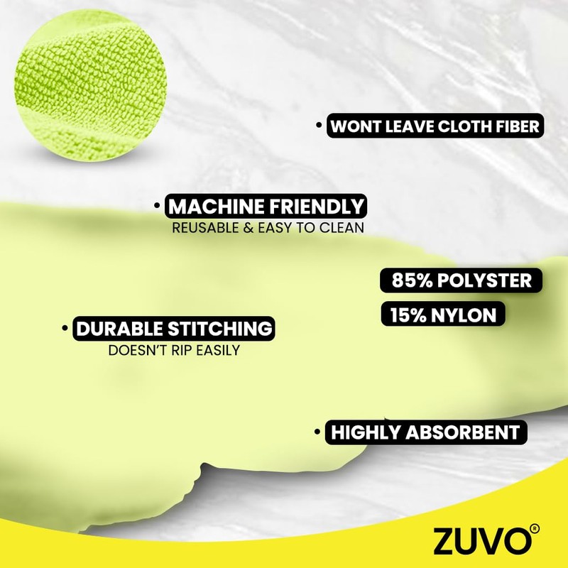 Zuvo Microfibre Cloth For Car(12-Pack)- Ultra Soft, Scratch Free, Highly