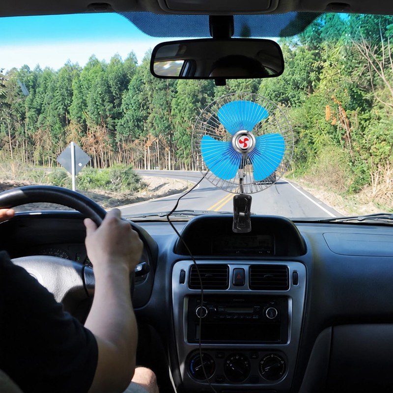 Toyvian 12v Oscillating Car Fan, 8-inch Clip-on Silent Metal Portable