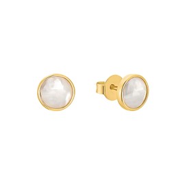 s.Oliver 2034177 Women's Stud Earrings 925 Sterling Silver with Moonstone, 0.9 cm, Gold, Comes in Jewellery Gift Box, Sterling silver, Moonstone