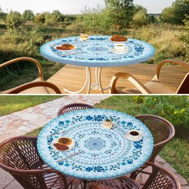 Round Tablecloth Fitted Elastic Table Cover Waterproof Table Cloth for Dinner, Party, Picnic,Camping, Round Table Cover for Indoor Outdoor