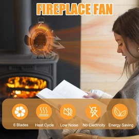 Wood Stove Fan Heat Powered Non-Electric Lotus Shaped Silent Operation 6-Blade Fireplace Fan with Bracket for Wood Burning Stove/Pellet/Log Burner