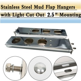 BST BSSP 2-1/2" 2.5" Bolt Spacing, Spring Loaded SS430 Stainless Steel Mud Flap Hanger Rear Bar with Light Cutouts for Semi Trucks, Set of 2, Left &Right Side
